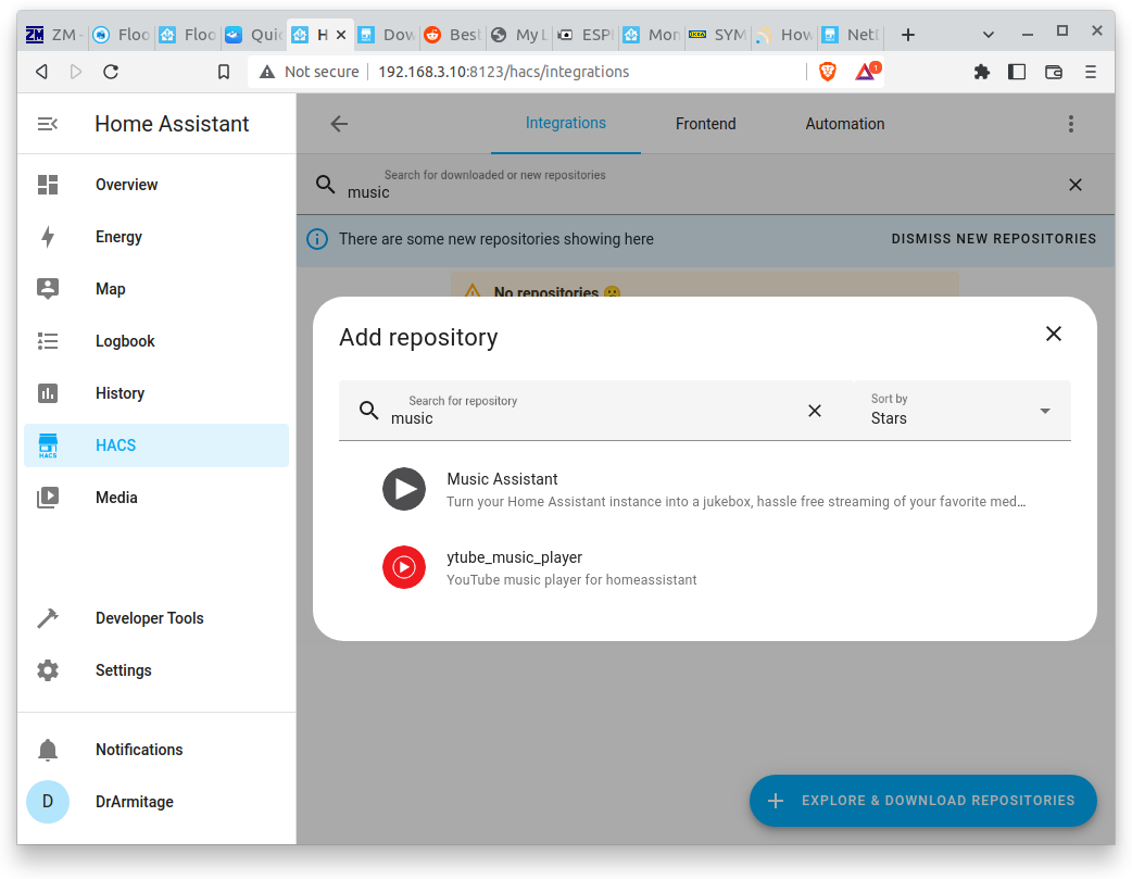 HACS how to add repo for music assistant