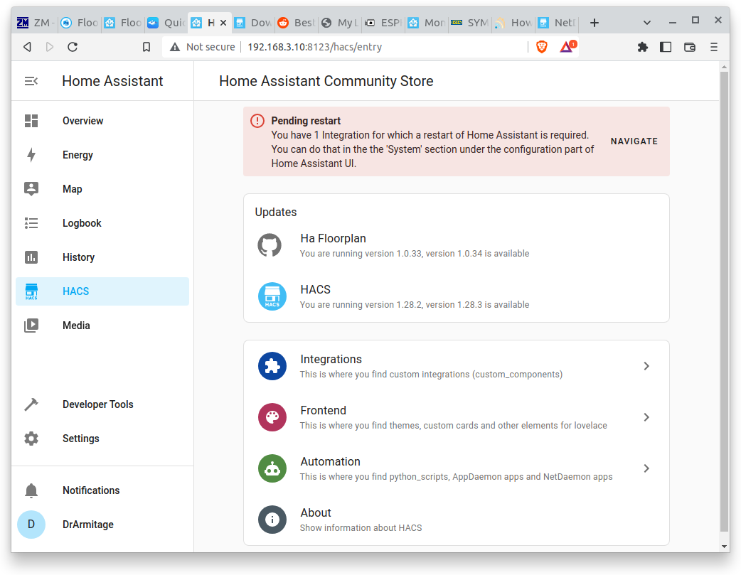 HACS pending reboot