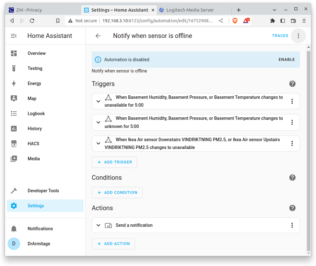 GUI automation for sensors offline