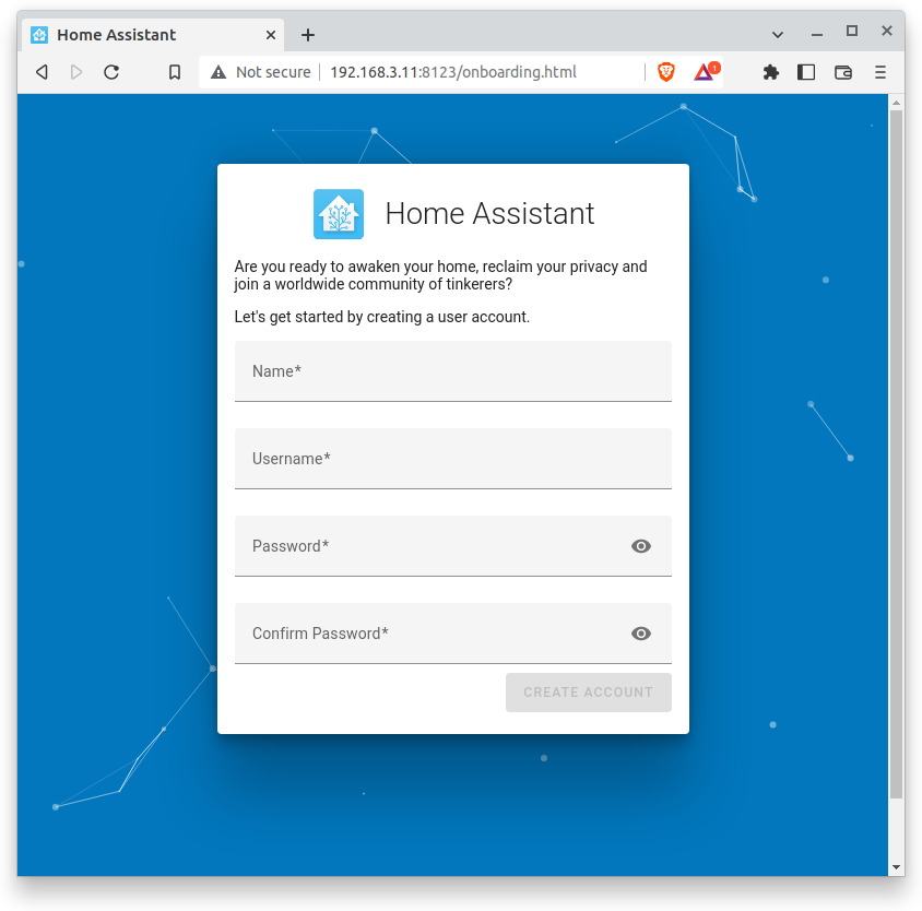 image of empty homeassistant first login