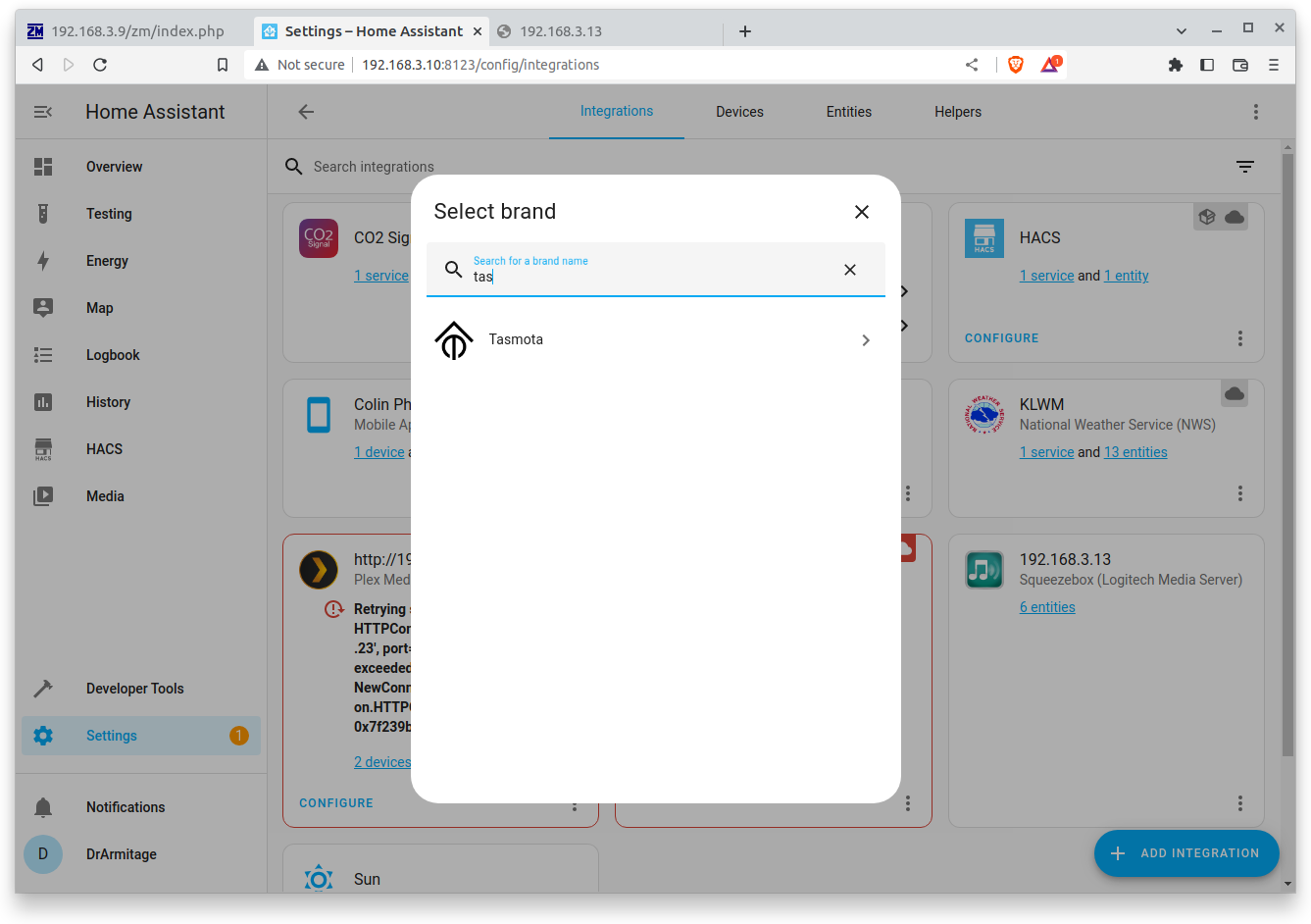 Adding Tasmota to the Home Assistant integrations