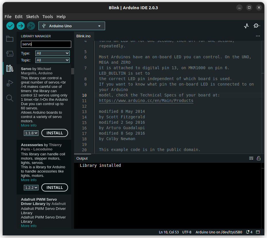 Arduino IDE library manager