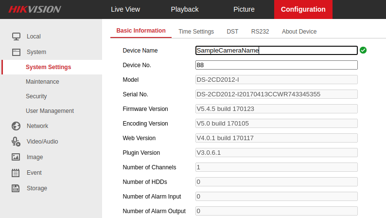 Image of how to change the camera name on the hikvision