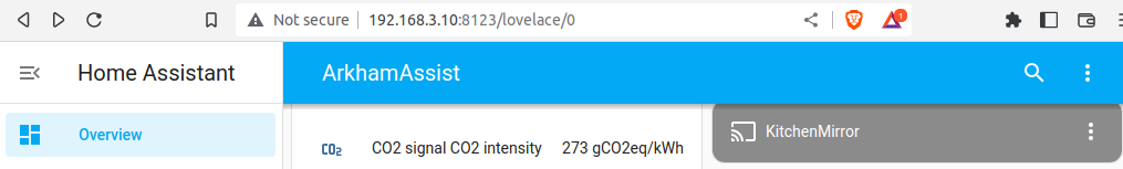 kitchem mirror player from lovelace dashboard on home assistant web portal