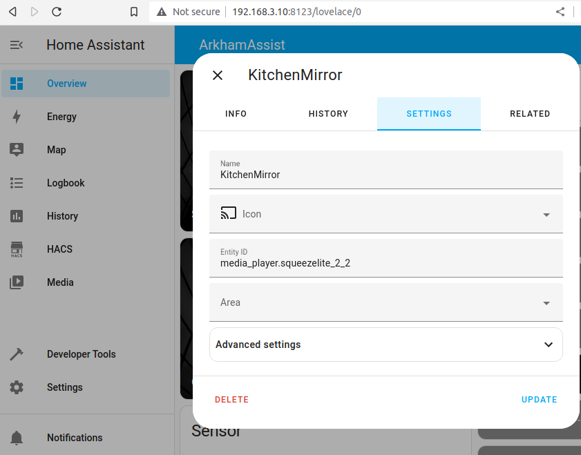 kitchem mirror player settings