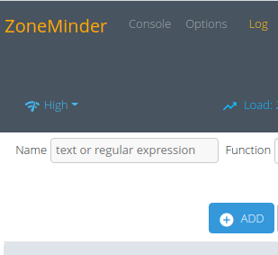 image of empty zoneminder dashboard focused on the add button